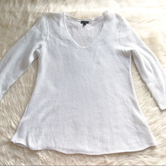 Talbots white cotton sweater v neck large - Picture 1 of 9